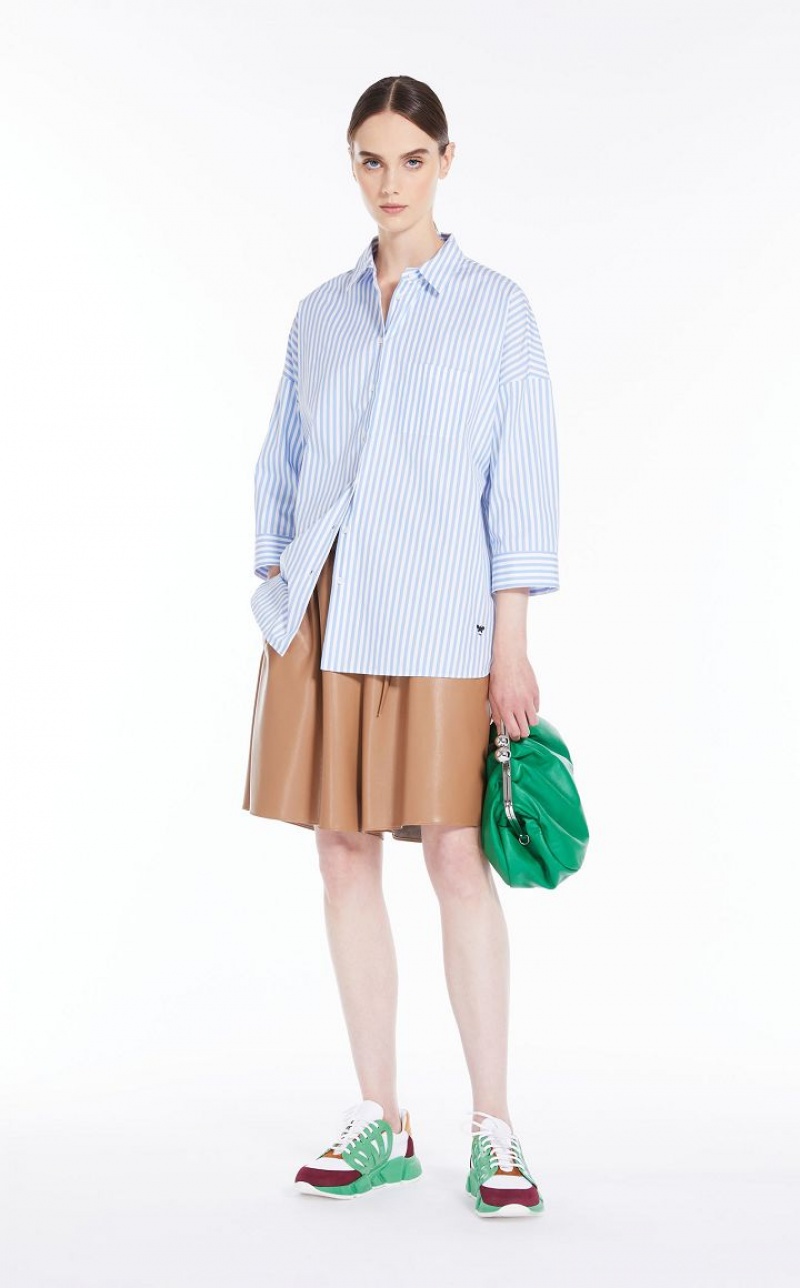 LIGHT BLUE MaxMara Loose In Striped Poplin Blouses | MMR593591