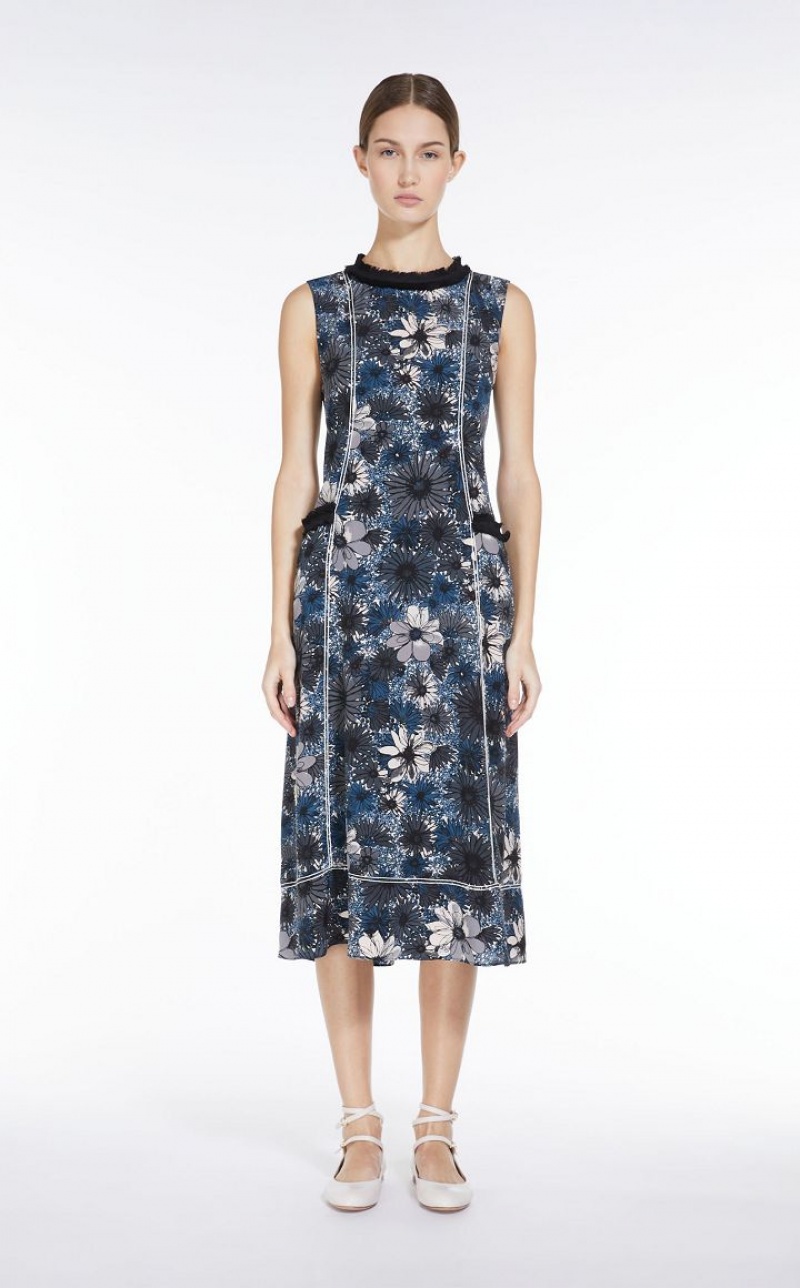 LIGHT BLUE MaxMara Printed Crepe De Chine Dresses | MMR593392