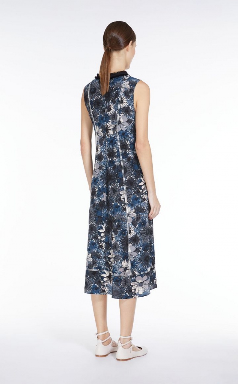 LIGHT BLUE MaxMara Printed Crepe De Chine Dresses | MMR593392