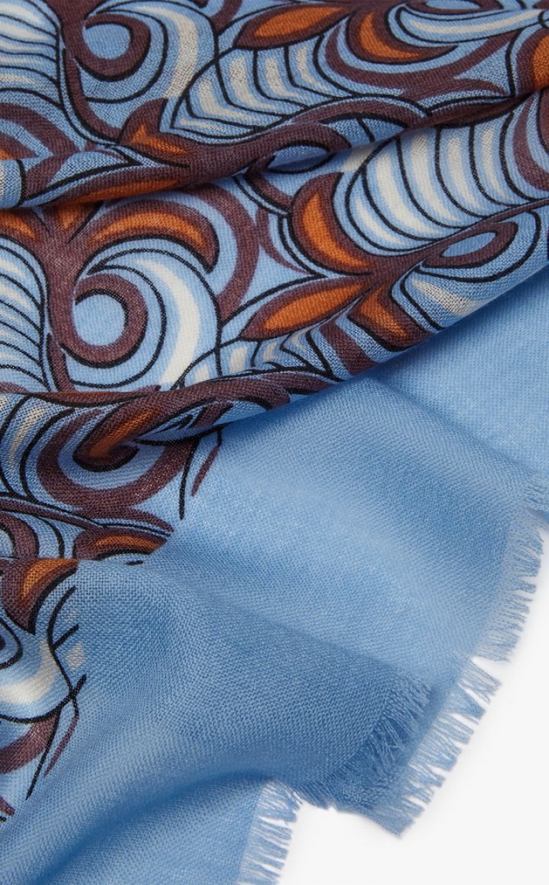 LIGHT BLUE MaxMara Printed Wool Shawl Scarves | MMR594270