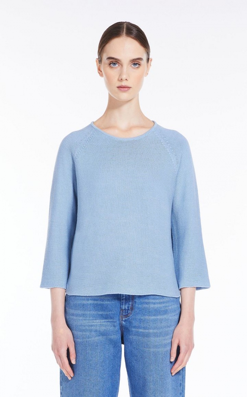 LIGHT BLUE MaxMara Round-neck Cotton Top Knitwear | MMR593459