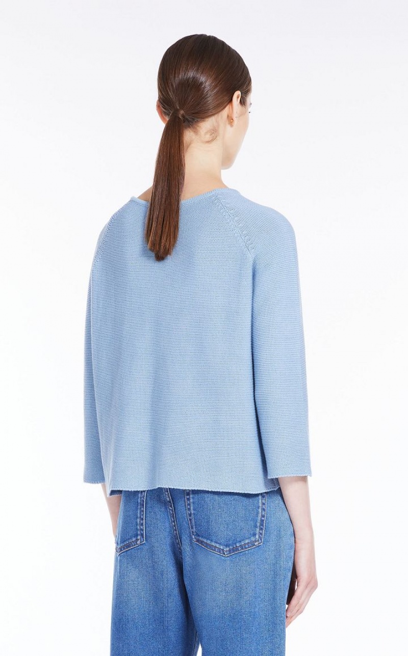 LIGHT BLUE MaxMara Round-neck Cotton Top Knitwear | MMR593459