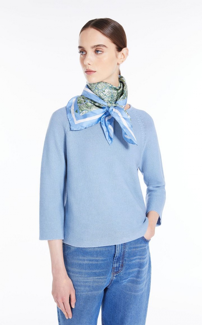 LIGHT BLUE MaxMara Round-neck Cotton Top Knitwear | MMR593459