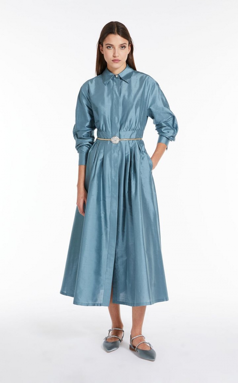 LIGHT BLUE MaxMara Shantung Shirt Dresses | MMR593382