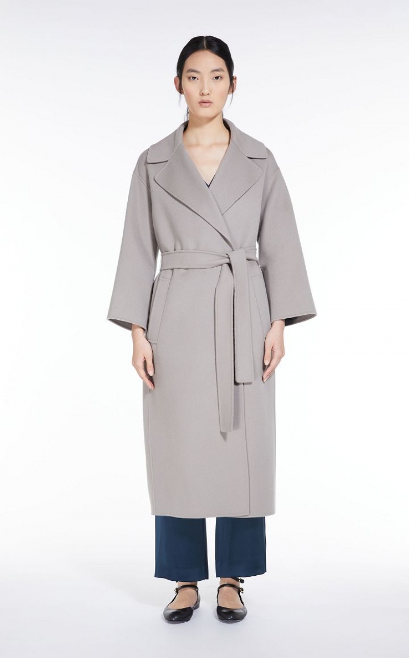 LIGHT GREY MaxMara Wool Robe Coats | MMR593880