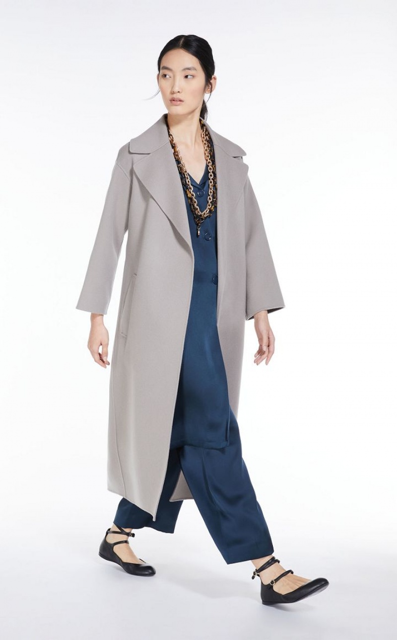 LIGHT GREY MaxMara Wool Robe Coats | MMR593880