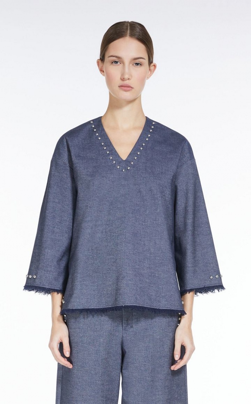 MIDNIGHTBLUE MaxMara Denim-look Cotton Tunic Blouses | MMR593601