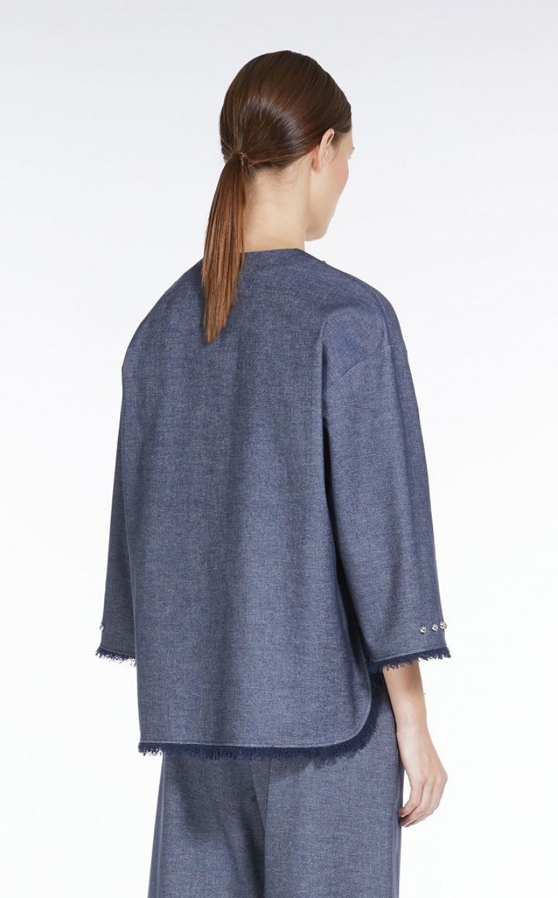 MIDNIGHTBLUE MaxMara Denim-look Cotton Tunic Blouses | MMR593601