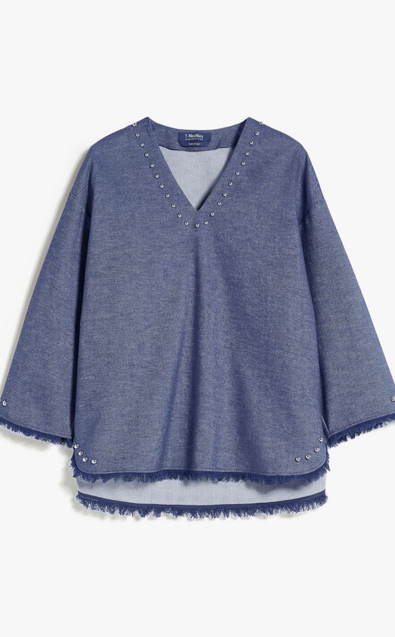 MIDNIGHTBLUE MaxMara Denim-look Cotton Tunic Blouses | MMR593601