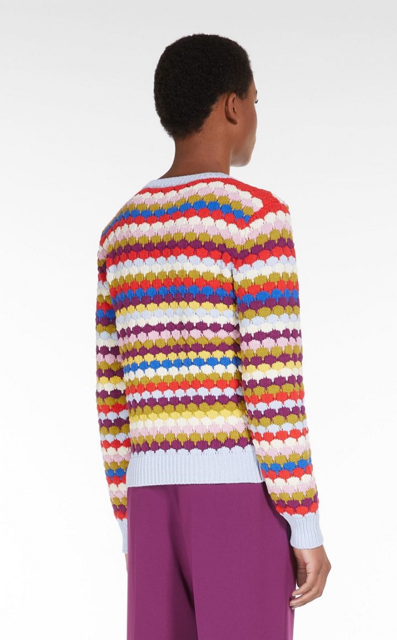 MULTICOLOUR MaxMara Round-neck Top In Striped Cotton Knitwear | MMR593445