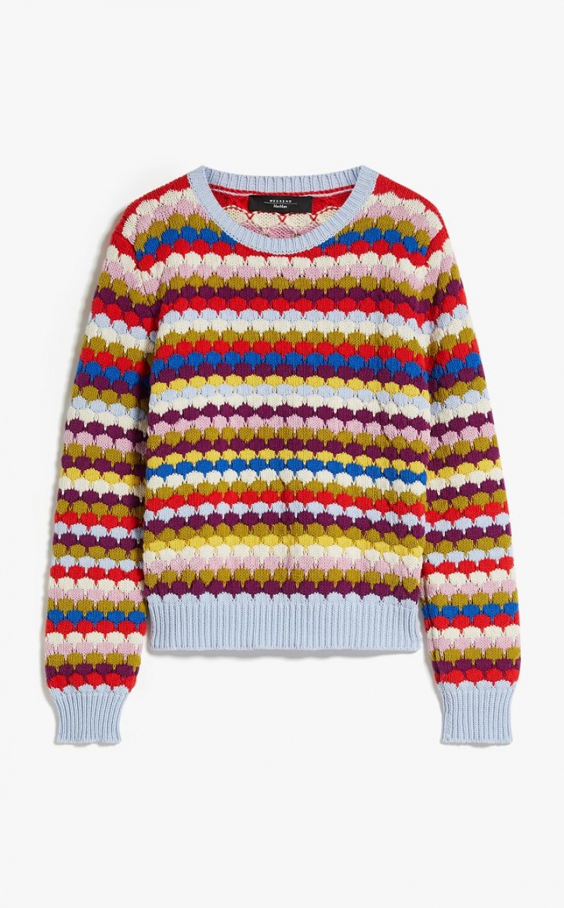 MULTICOLOUR MaxMara Round-neck Top In Striped Cotton Knitwear | MMR593445