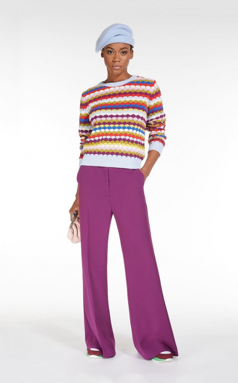 MULTICOLOUR MaxMara Round-neck Top In Striped Cotton Knitwear | MMR593445