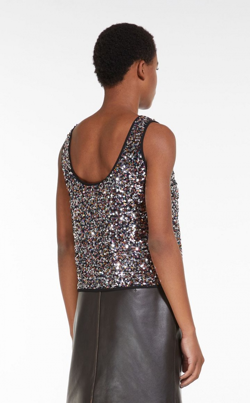 MULTICOLOUR MaxMara Top Embroidered With Sequins Tops | MMR593668