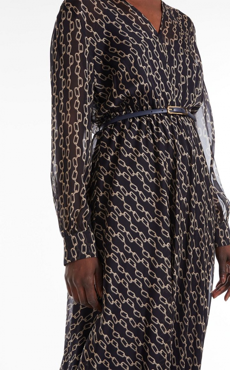 NAVY MaxMara Flowing, Printed Chiffon Dresses | MMR593336