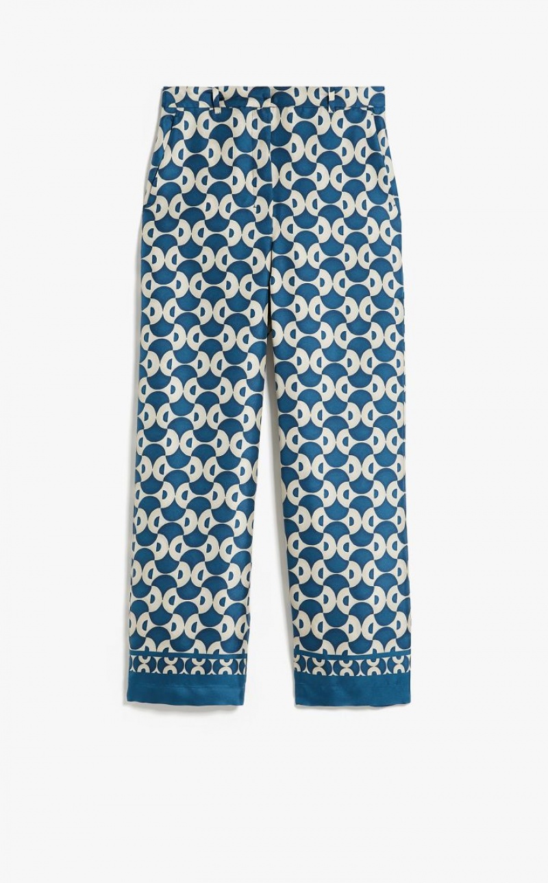 NAVY MaxMara Fluid Printed Silk Trousers | MMR593798