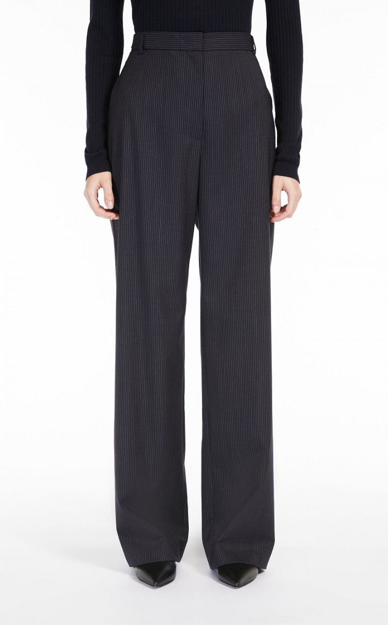 NAVY MaxMara Fluid-fit Pinstripe Gabardine Trousers | MMR593764