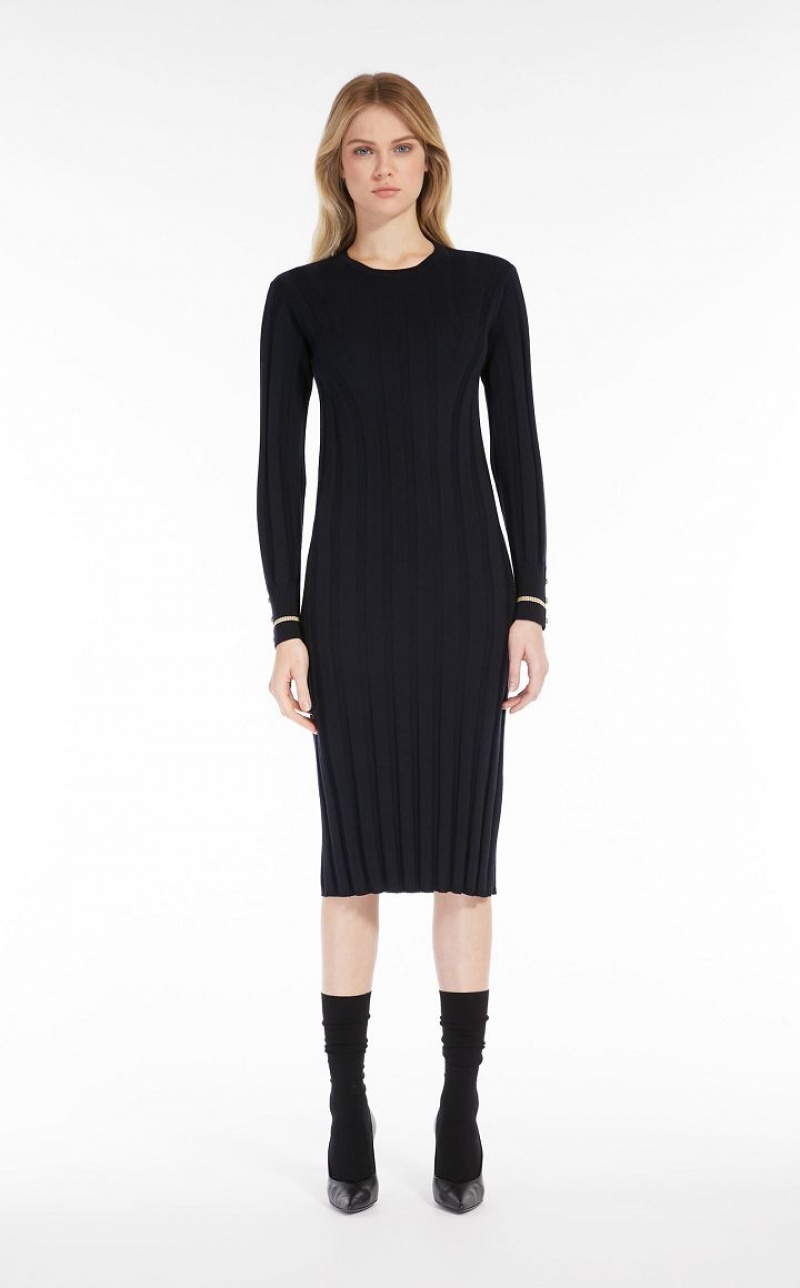 NAVY MaxMara Long Wool Yarn Dresses | MMR593286