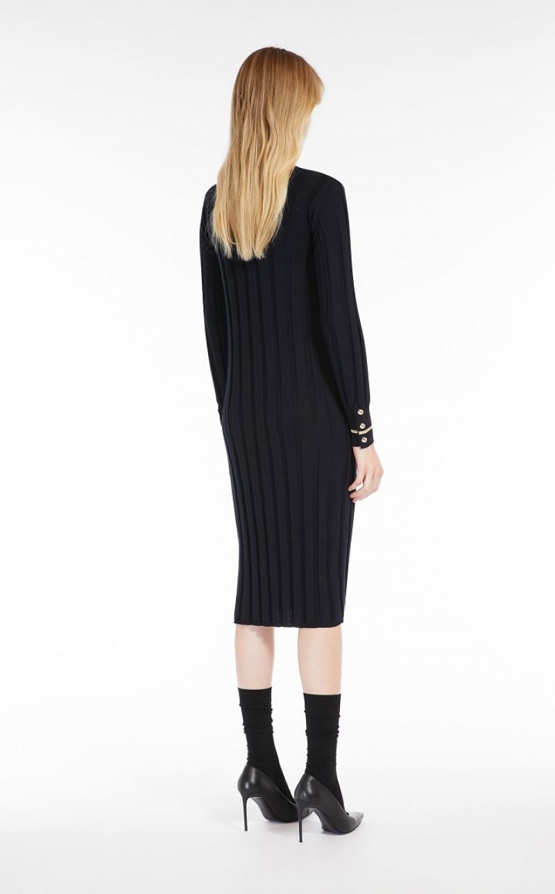 NAVY MaxMara Long Wool Yarn Dresses | MMR593286