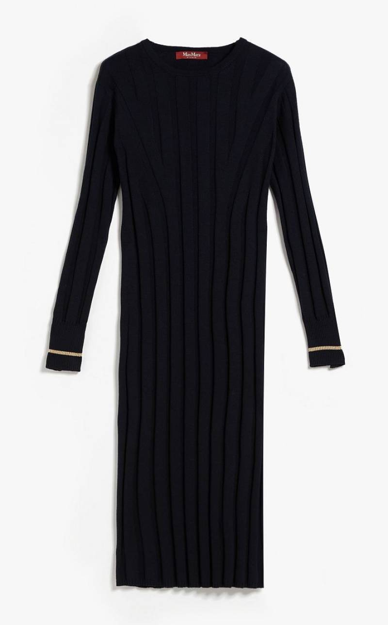 NAVY MaxMara Long Wool Yarn Dresses | MMR593286