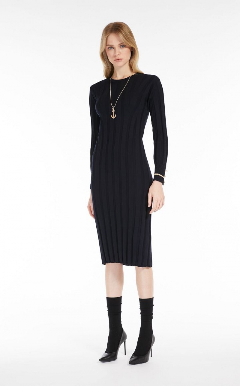 NAVY MaxMara Long Wool Yarn Dresses | MMR593286