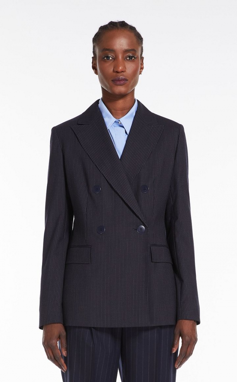 NAVY MaxMara Pinstripe Wool-blend Blazers | MMR594062