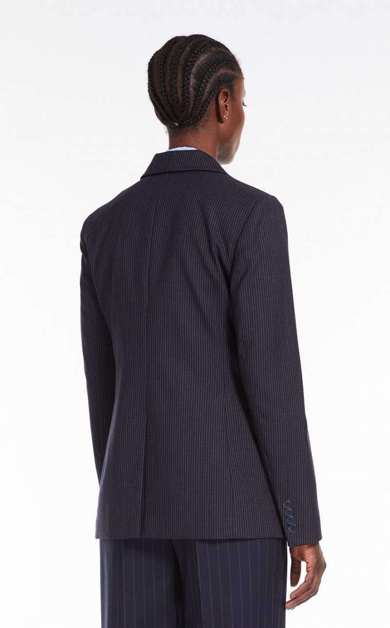 NAVY MaxMara Pinstripe Wool-blend Blazers | MMR594062