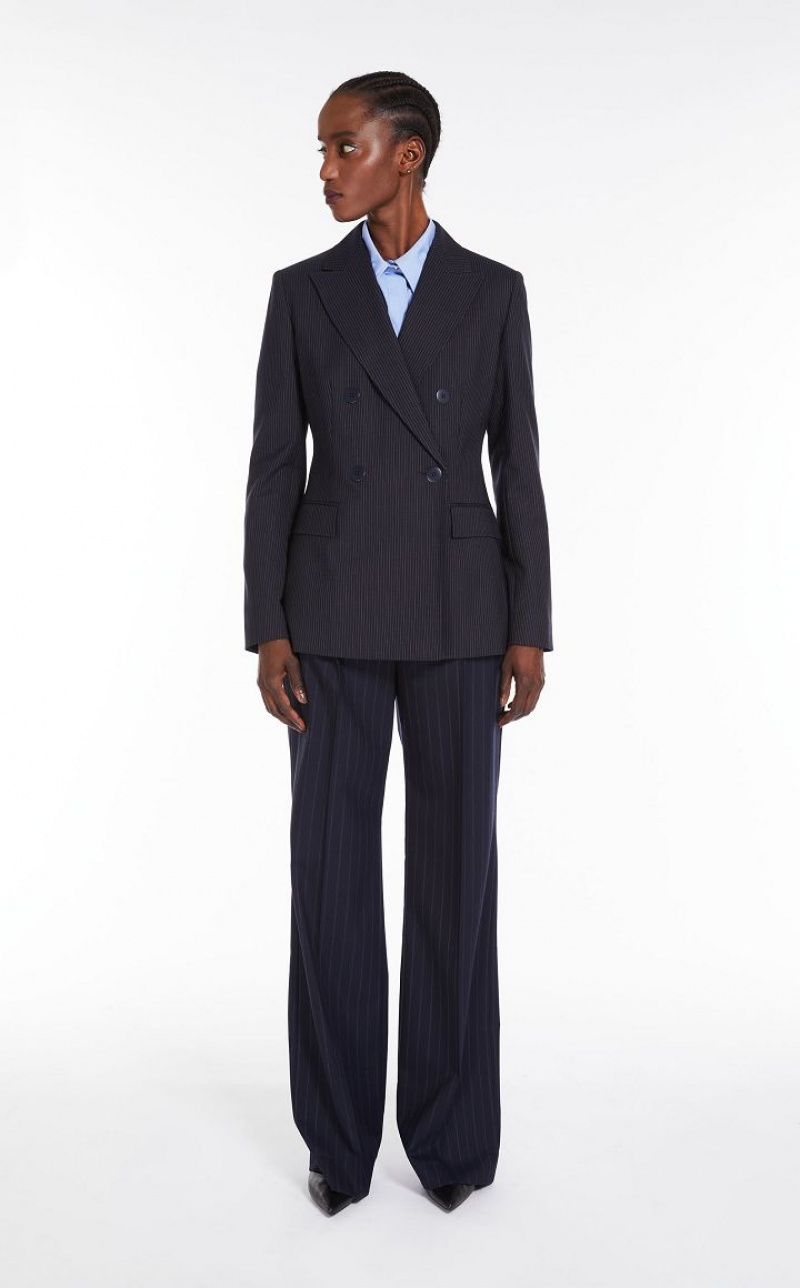 NAVY MaxMara Pinstripe Wool-blend Blazers | MMR594062