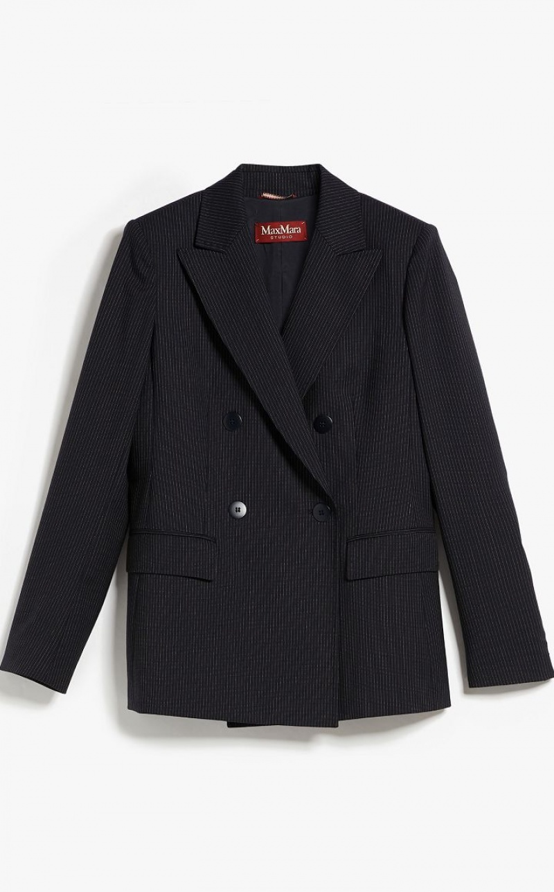 NAVY MaxMara Pinstripe Wool-blend Blazers | MMR594062