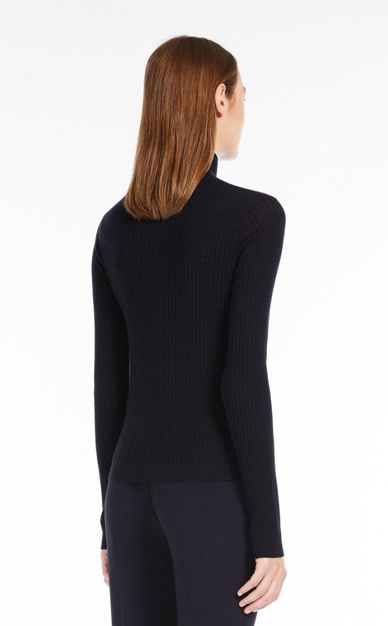 NAVY MaxMara Rib Wool And Silk Polo-neck Knitwear | MMR593463