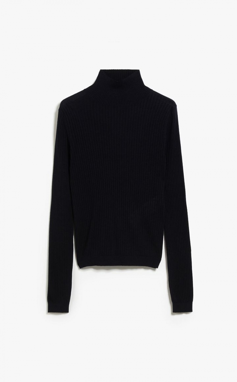 NAVY MaxMara Rib Wool And Silk Polo-neck Knitwear | MMR593463