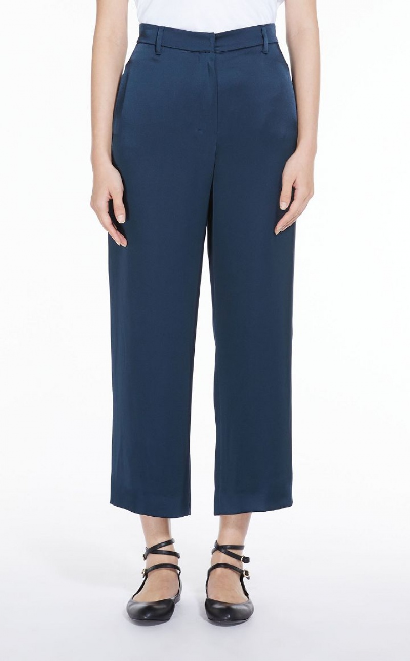 NAVY MaxMara Viscose-blend Satin Trousers | MMR593782