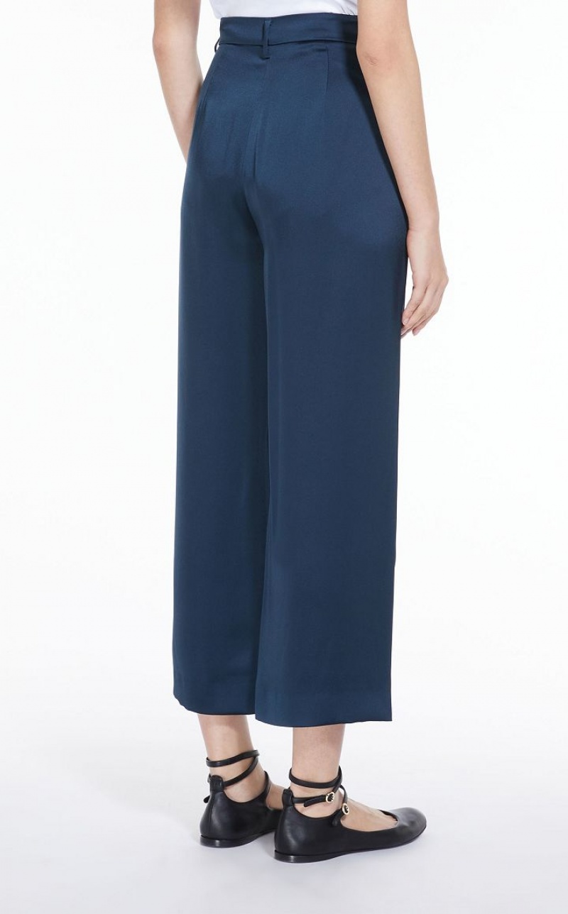 NAVY MaxMara Viscose-blend Satin Trousers | MMR593782