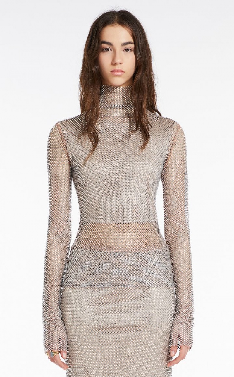 NUDO MaxMara Turtle Neck In Mesh With Rhinestones Tops | MMR593633