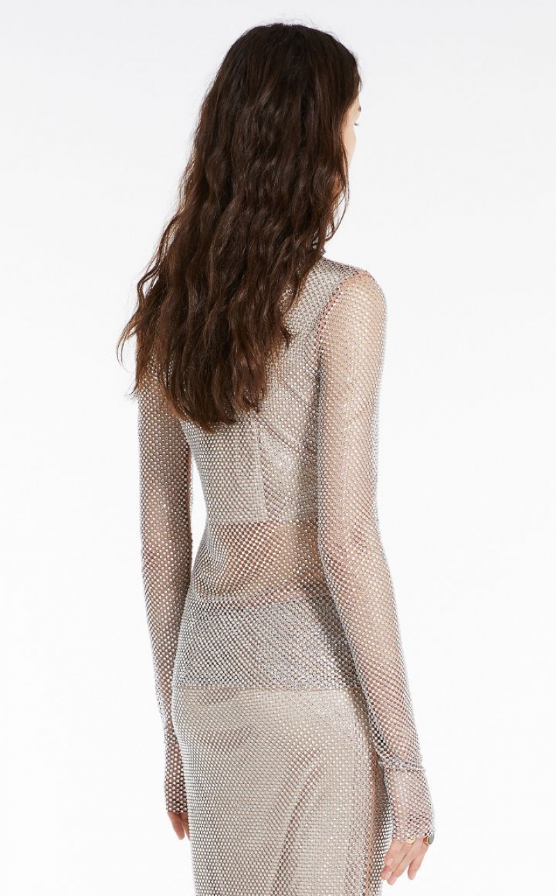 NUDO MaxMara Turtle Neck In Mesh With Rhinestones Tops | MMR593633