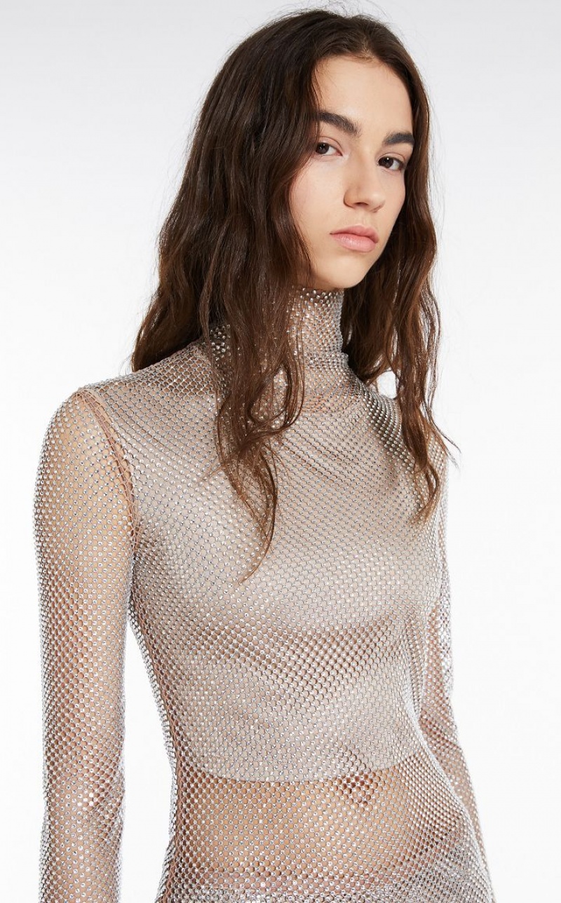 NUDO MaxMara Turtle Neck In Mesh With Rhinestones Tops | MMR593633