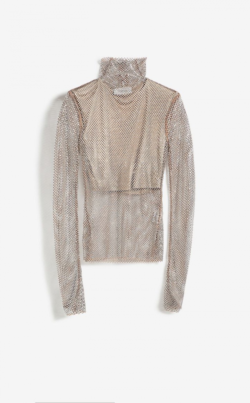 NUDO MaxMara Turtle Neck In Mesh With Rhinestones Tops | MMR593633