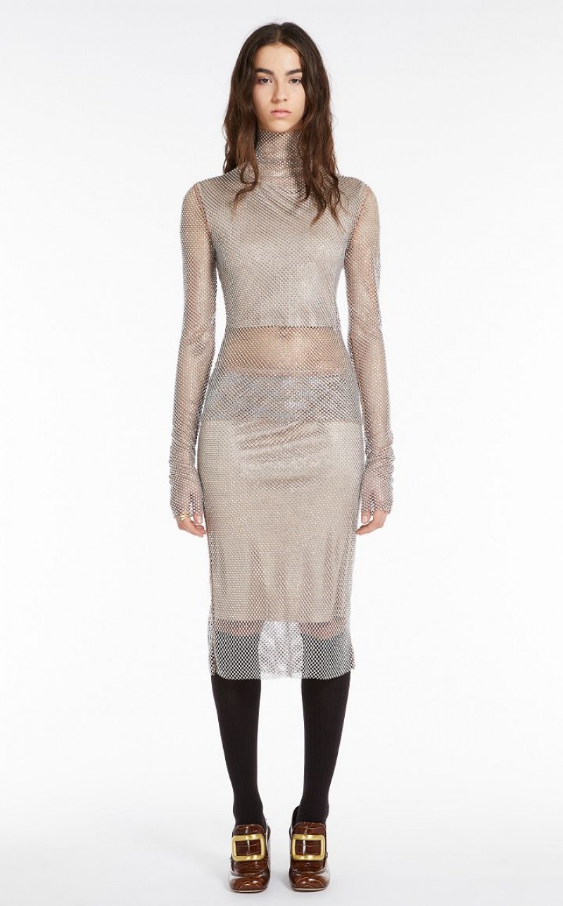 NUDO MaxMara Turtle Neck In Mesh With Rhinestones Tops | MMR593633