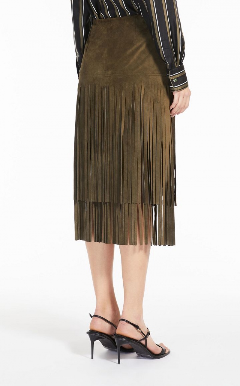 OLIVE GREEN MaxMara Suede With Fringe Skirts | MMR593679