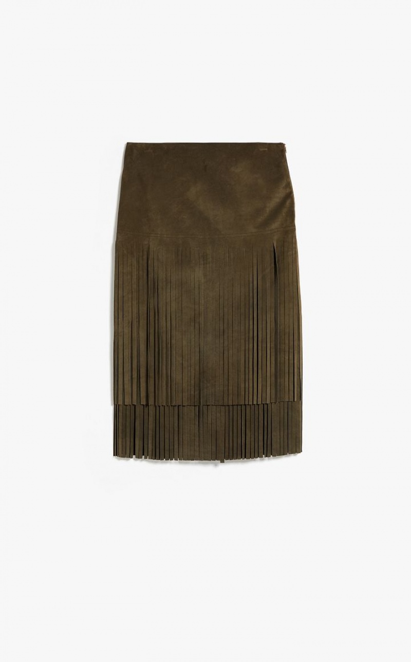 OLIVE GREEN MaxMara Suede With Fringe Skirts | MMR593679