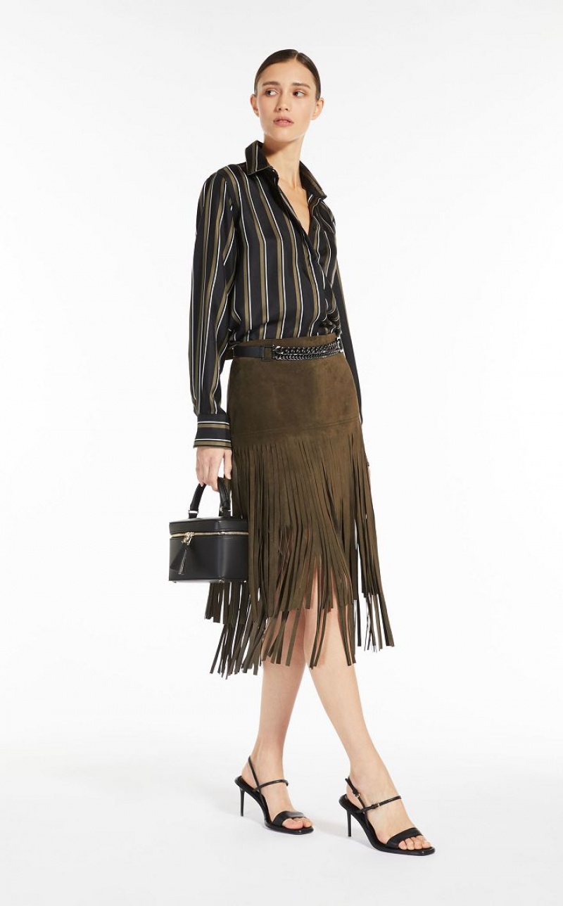 OLIVE GREEN MaxMara Suede With Fringe Skirts | MMR593679