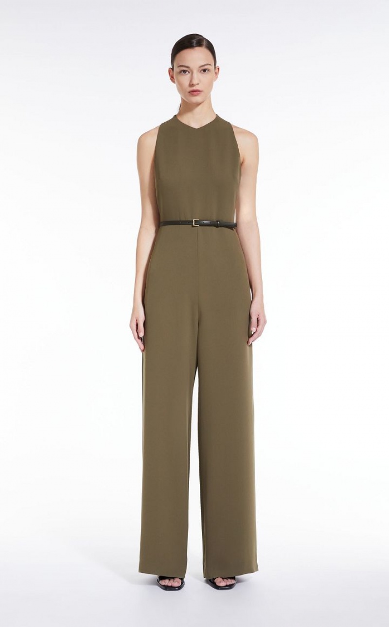 OLIVE GREEN MaxMara Wide Leg Cady Jumpsuits | MMR593417