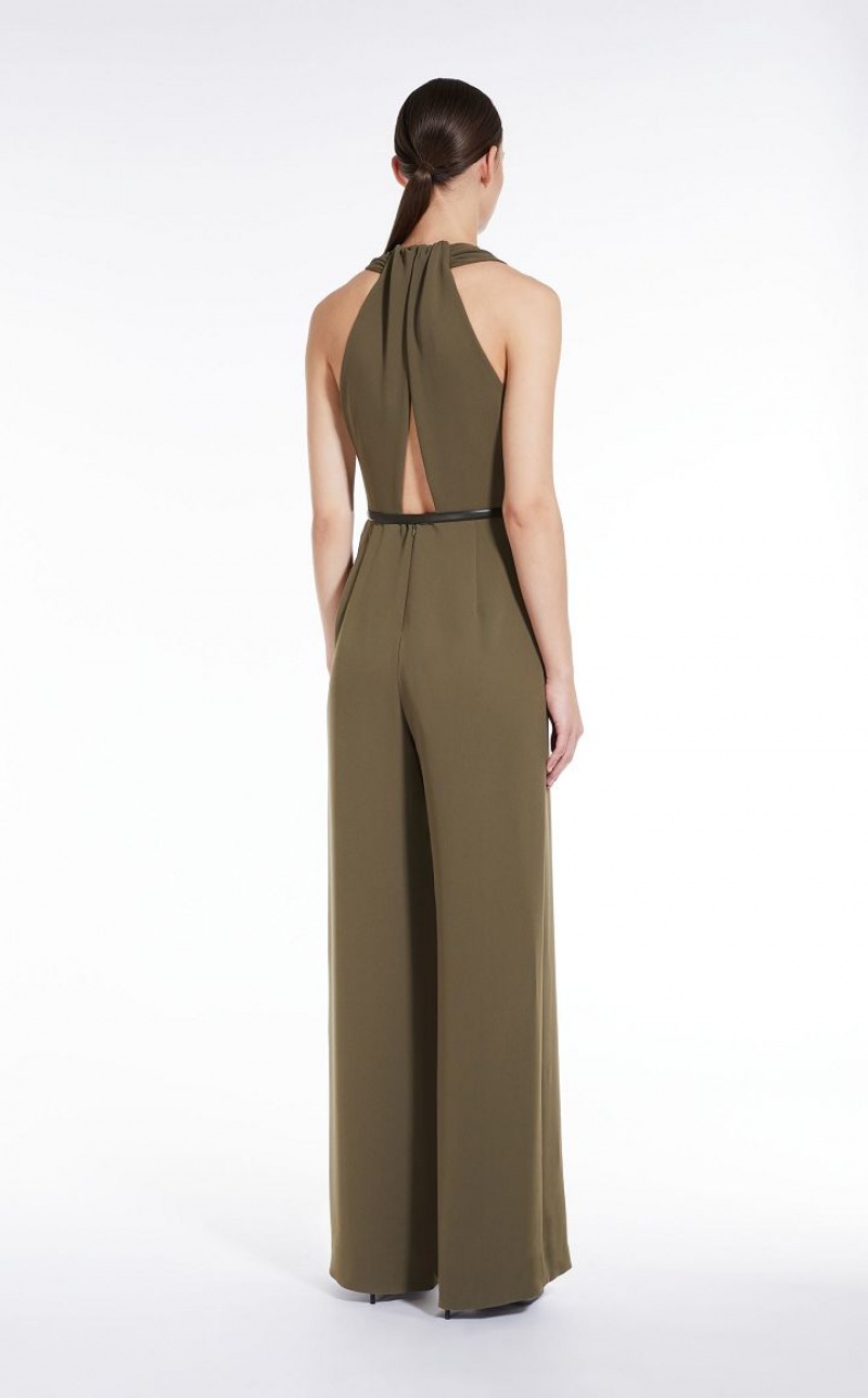 OLIVE GREEN MaxMara Wide Leg Cady Jumpsuits | MMR593417