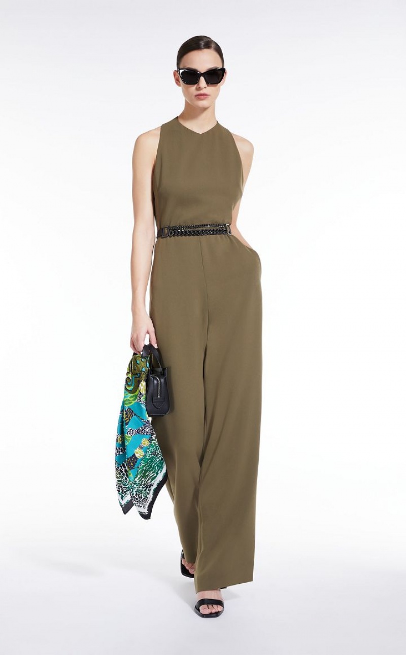 OLIVE GREEN MaxMara Wide Leg Cady Jumpsuits | MMR593417