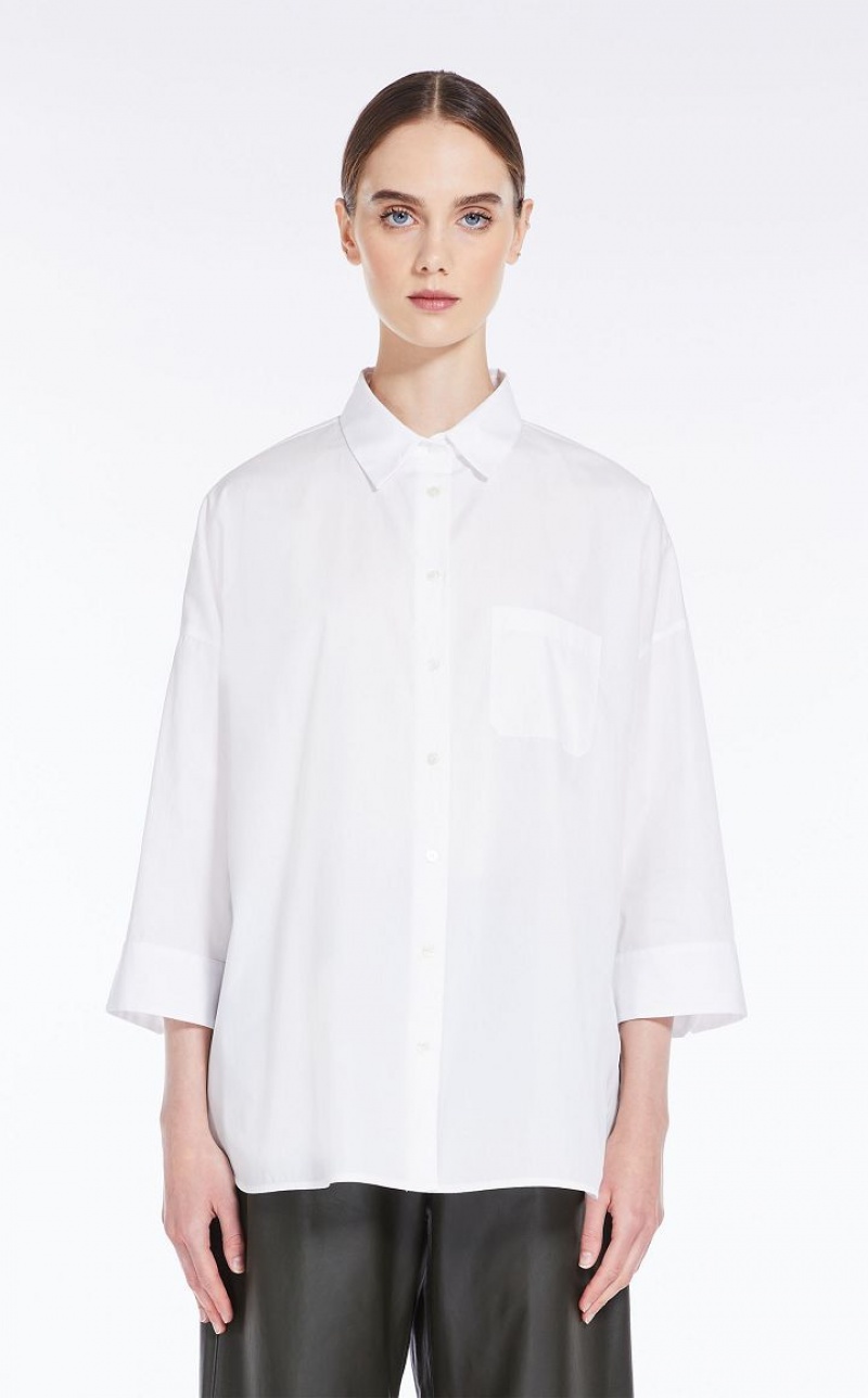 OPTICAL WHITE MaxMara Loose In Striped Poplin Blouses | MMR593594