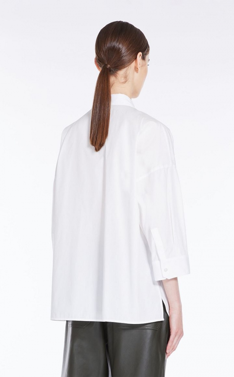 OPTICAL WHITE MaxMara Loose In Striped Poplin Blouses | MMR593594