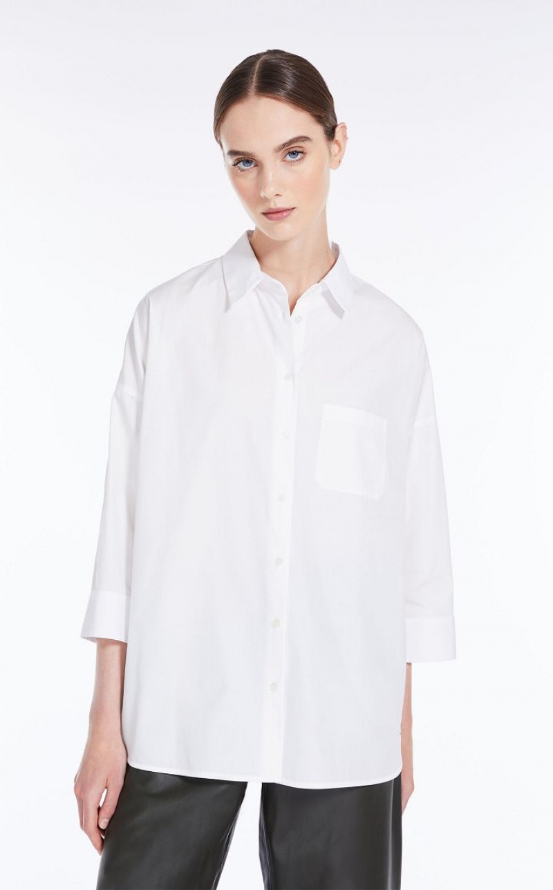 OPTICAL WHITE MaxMara Loose In Striped Poplin Blouses | MMR593594