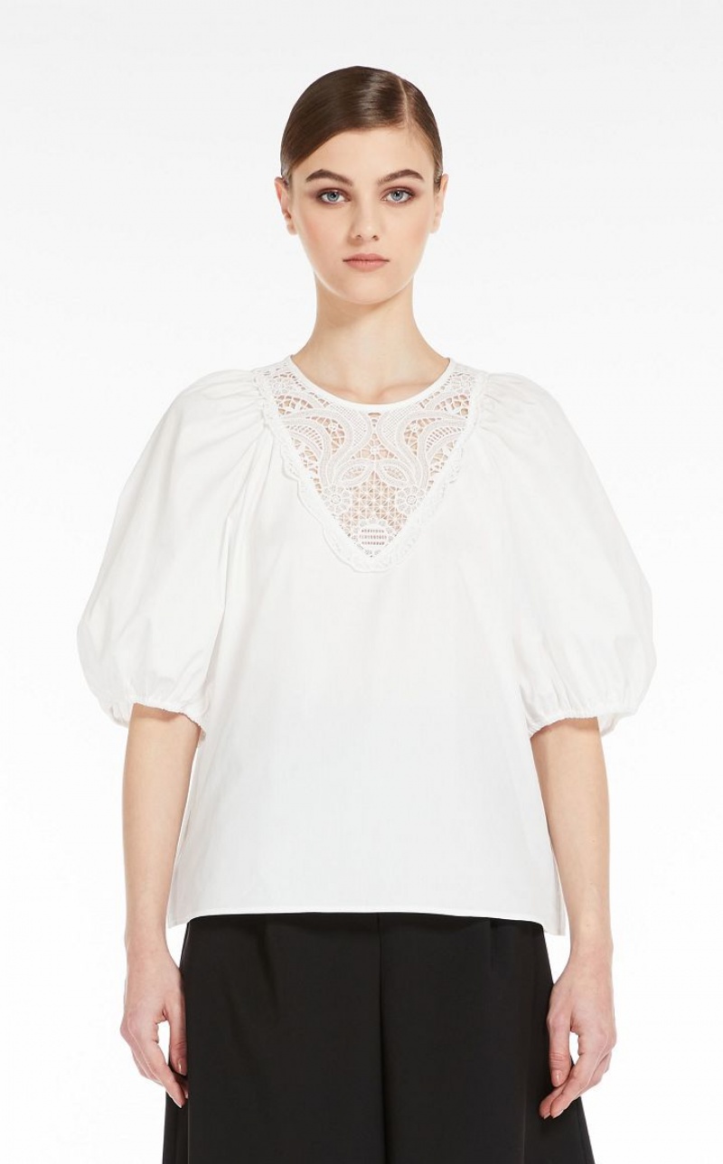 OPTICAL WHITE MaxMara Poplin With Embroidery Blouses | MMR593616