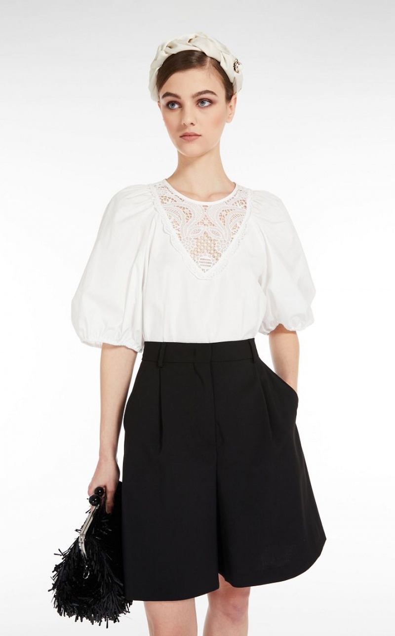 OPTICAL WHITE MaxMara Poplin With Embroidery Blouses | MMR593616