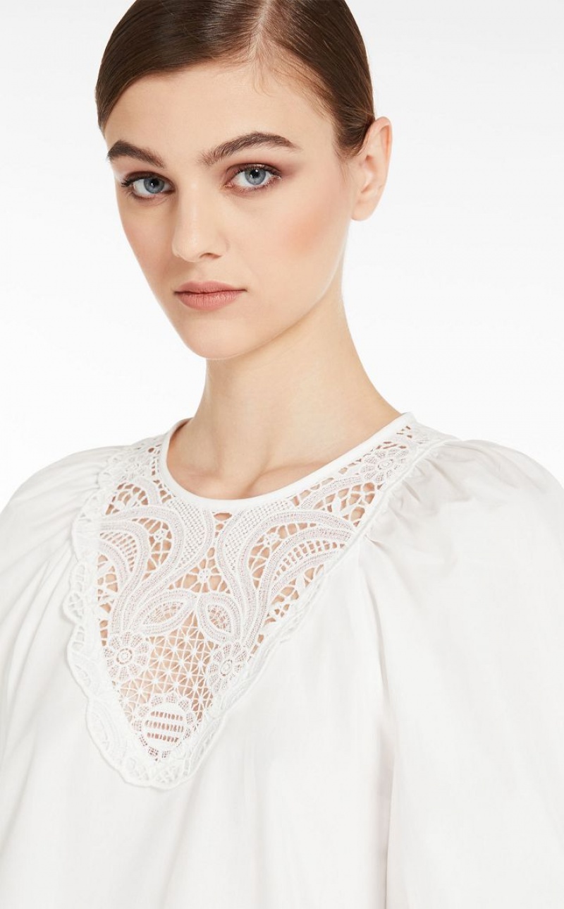 OPTICAL WHITE MaxMara Poplin With Embroidery Blouses | MMR593616