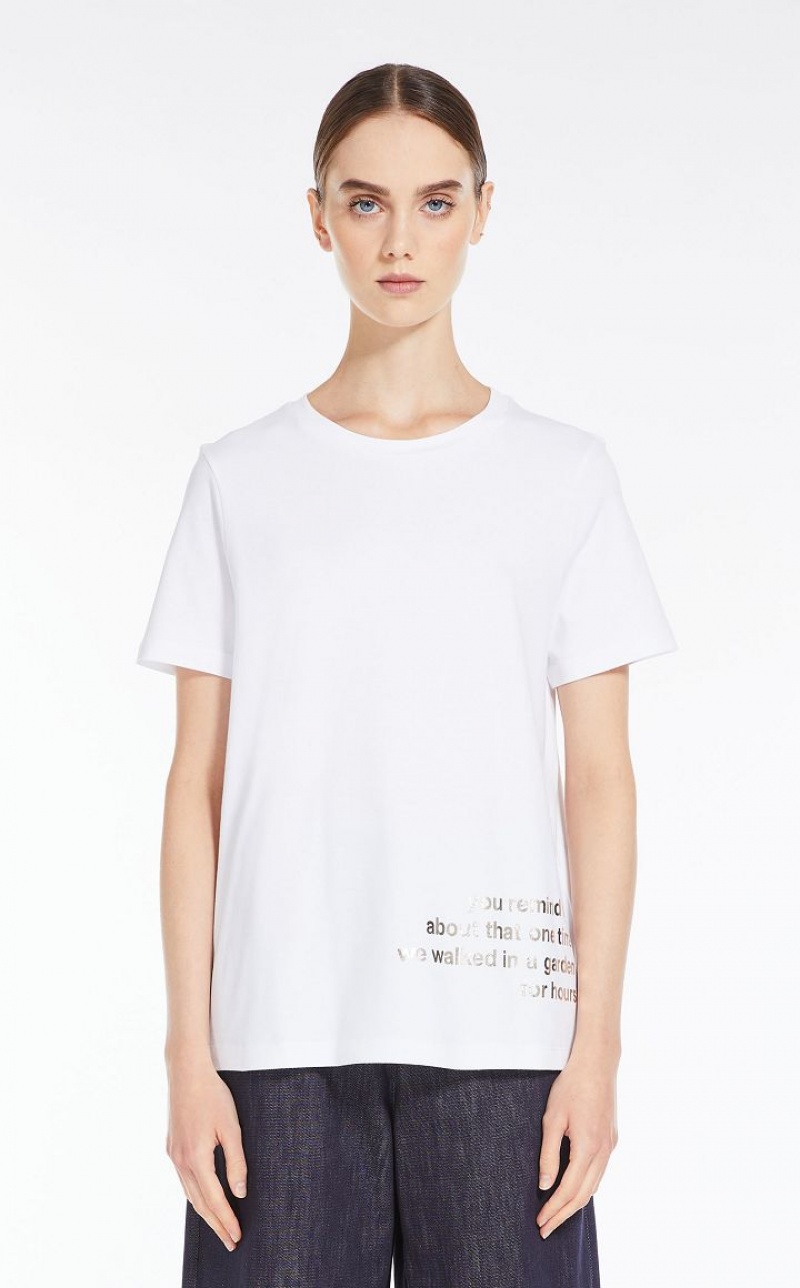 OPTICAL WHITE MaxMara Printed Cotton T-shirts | MMR593641